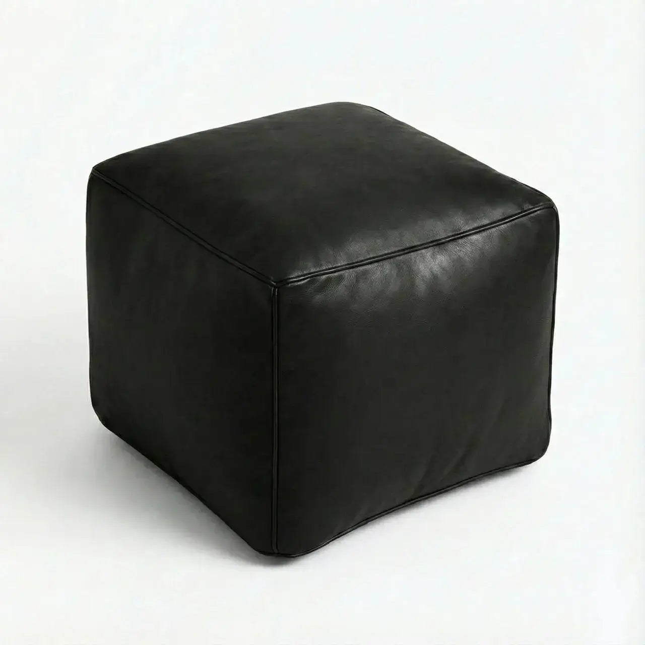 Moroccan Leather Pouf Black - Authentic Handcrafted Morocco