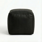 Moroccan Leather Pouf Black - Authentic Handcrafted Morocco