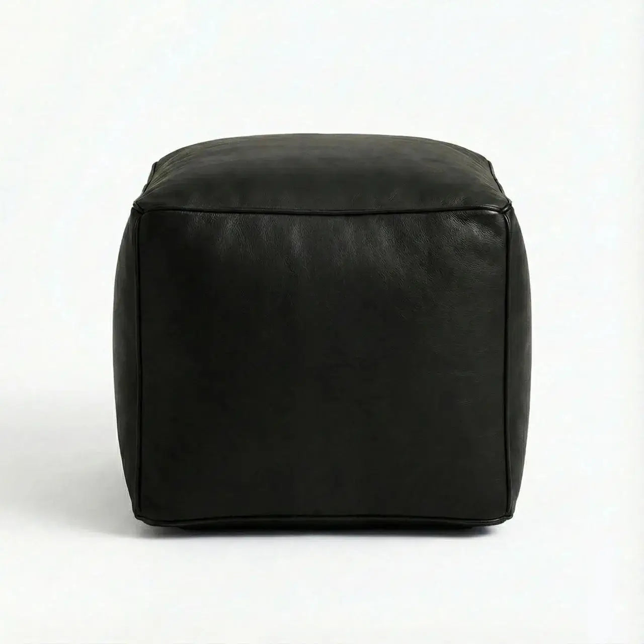 Moroccan Leather Pouf Black - Authentic Handcrafted Morocco