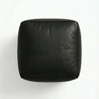 Moroccan Leather Pouf Black - Authentic Handcrafted Morocco