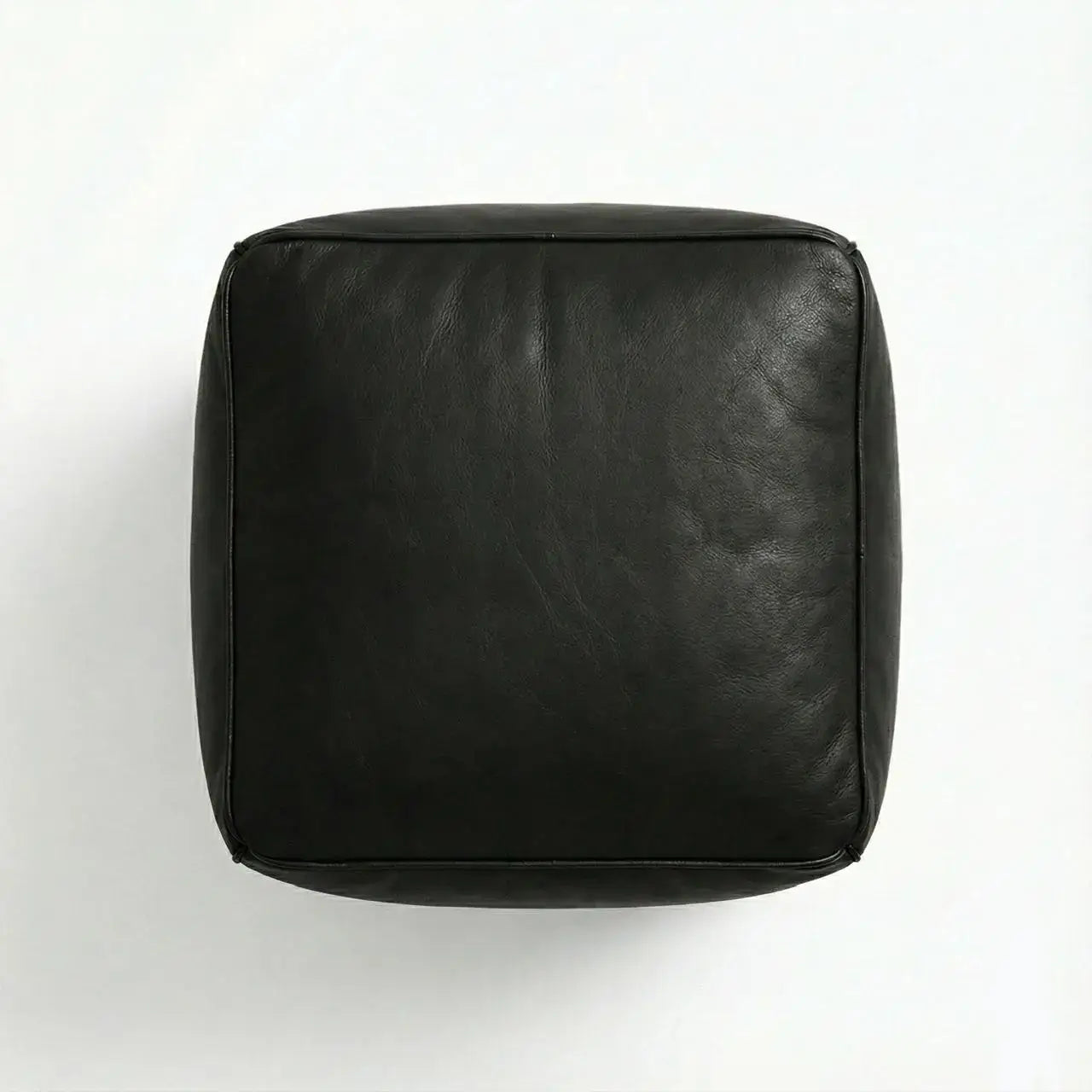 Moroccan Leather Pouf Black - Authentic Handcrafted Morocco