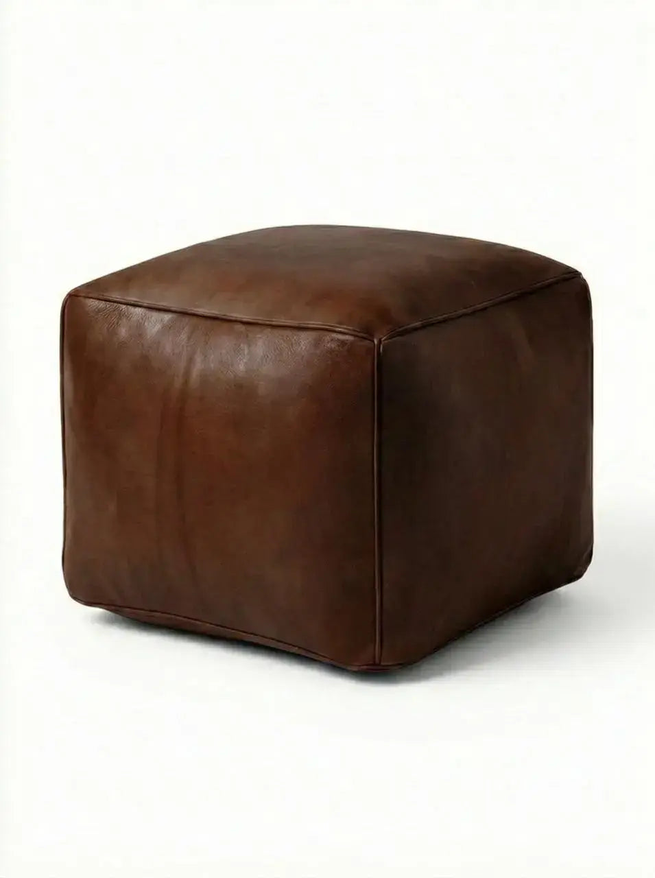 Moroccan Leather Pouf Brown - Authentic Handcrafted Morocco
