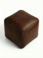 Moroccan Leather Pouf Brown - Authentic Handcrafted Morocco