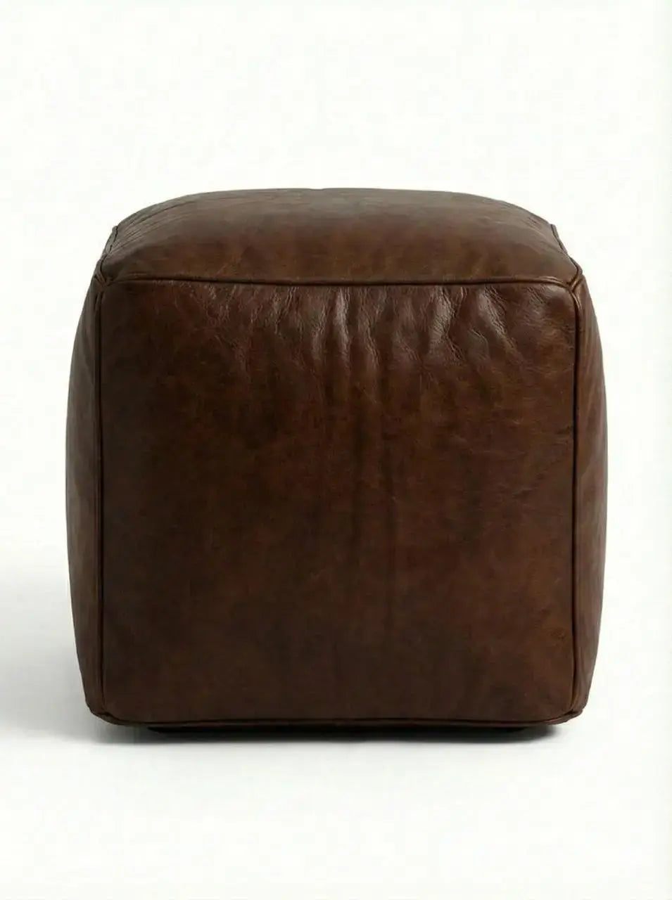 Moroccan Leather Pouf Brown - Authentic Handcrafted Morocco