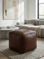 Moroccan Leather Pouf Brown - Authentic Handcrafted Morocco