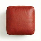 Moroccan Leather Pouf Red - Authentic Handcrafted Morocco