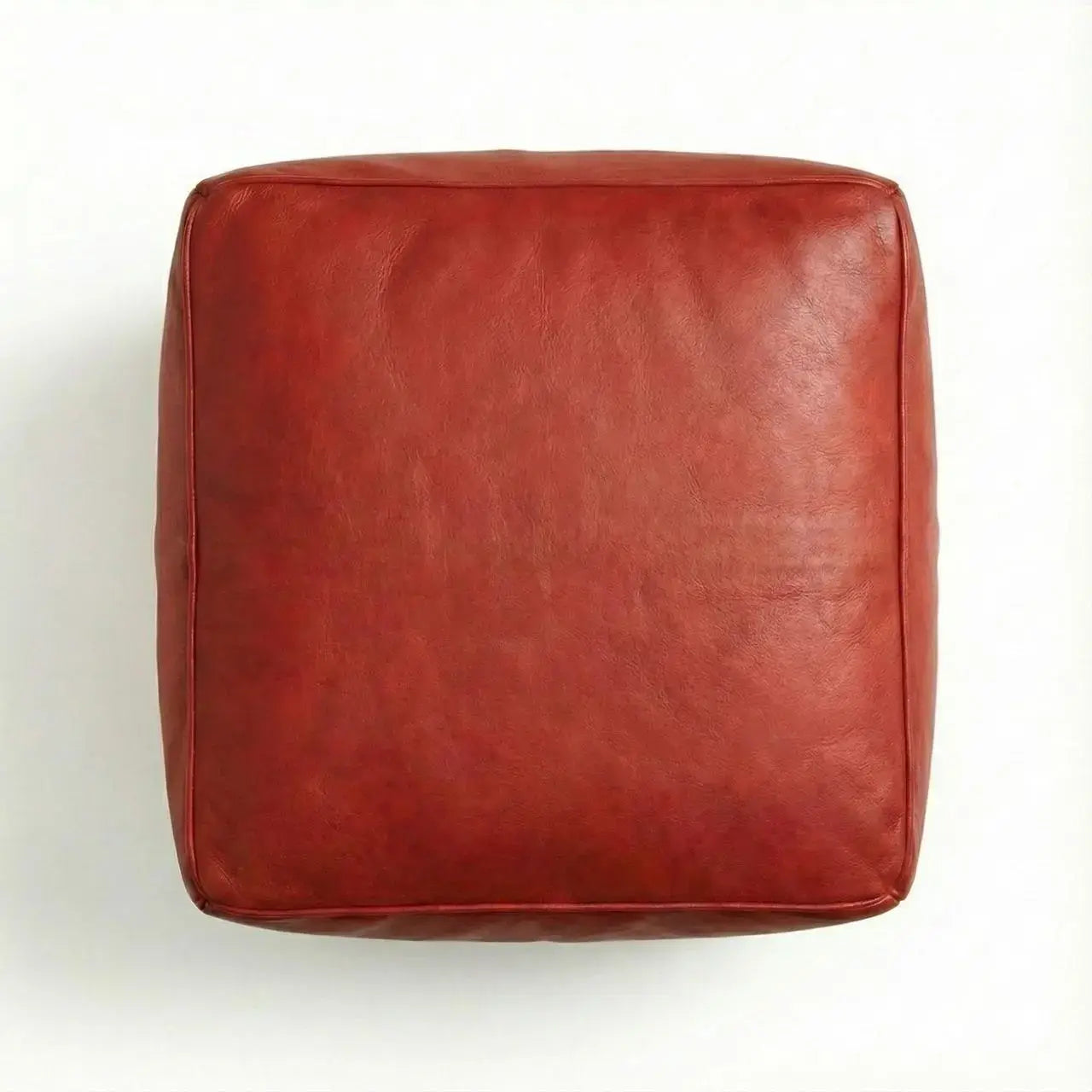 Moroccan Leather Pouf Red - Authentic Handcrafted Morocco