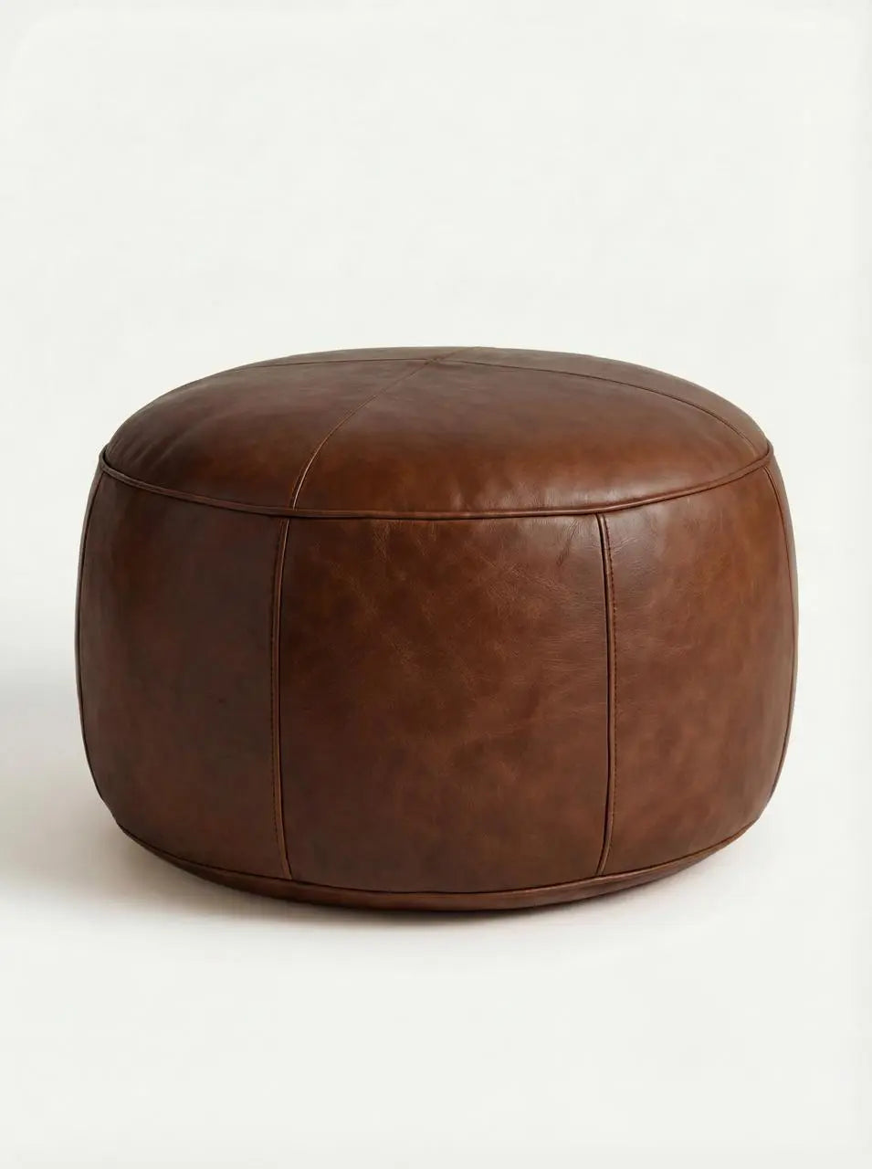 Moroccan Leather Pouf Brown - Authentic Handcrafted Morocco